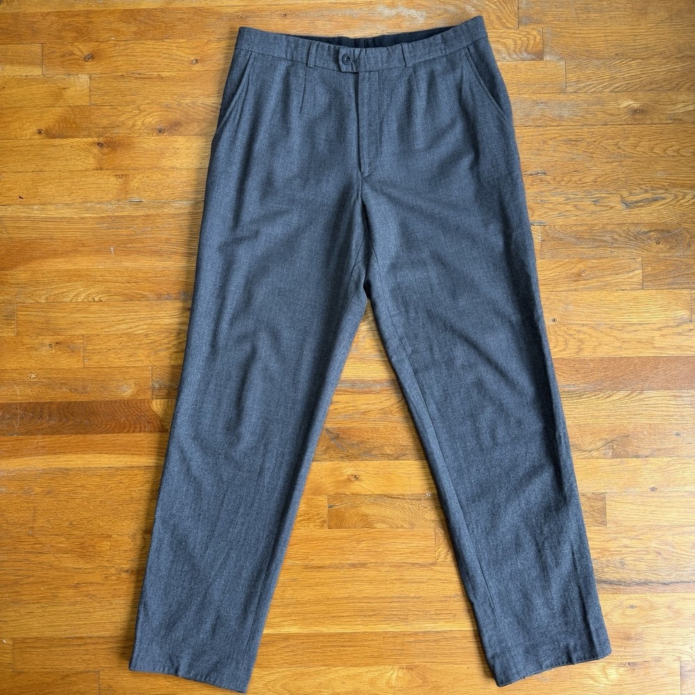 Brax Feel Good Mens Wool Chino Pants Gray Button Size 36x34 Measures 33x33